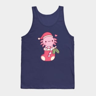 Cute Axolotl Holding Candy Cane In A Christmas Stocking Tank Top